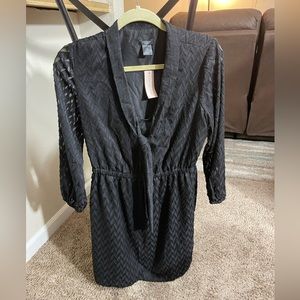 Ann Taylor Women’s Pullover Dress Size MP Black Sheath Elastic Waist Neck Tie